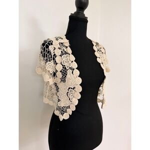 Teenbell Ivory Cotton Crochet Bolero Shrug Floral Lace Cropped Cardigan CRC10 M